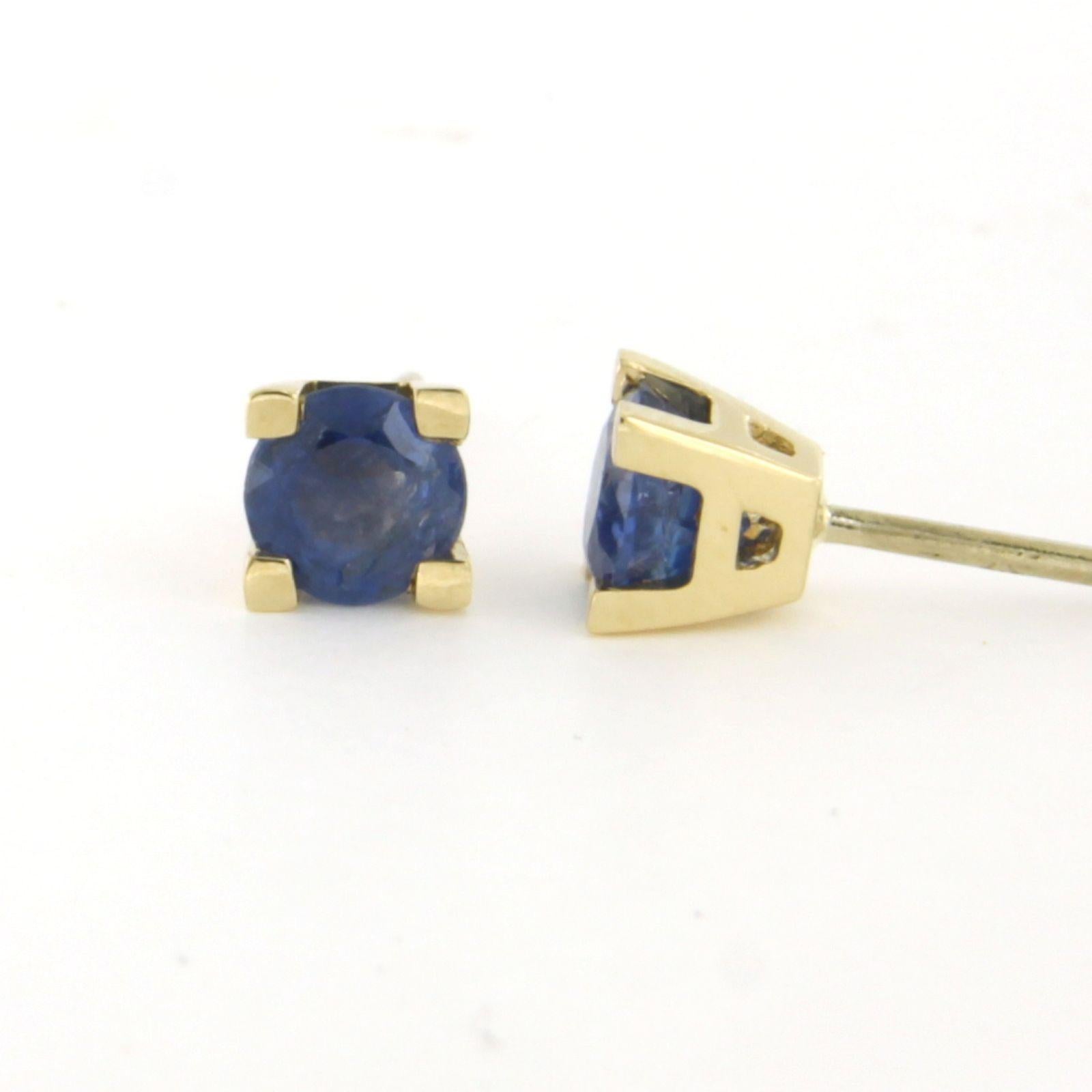 Women's Earrings solitaire studs with sapphire up to 1.26ct 14k yellow gold 1.8 grams For Sale