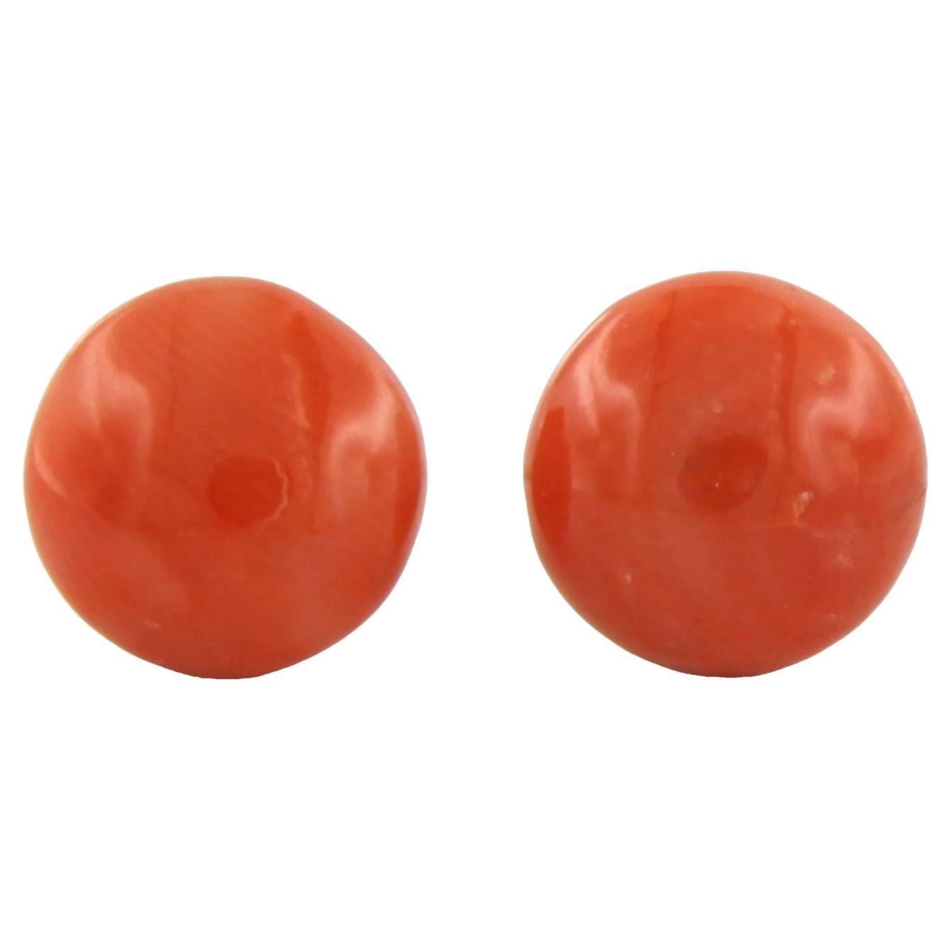Earrings stud set with coral 14k yellow gold