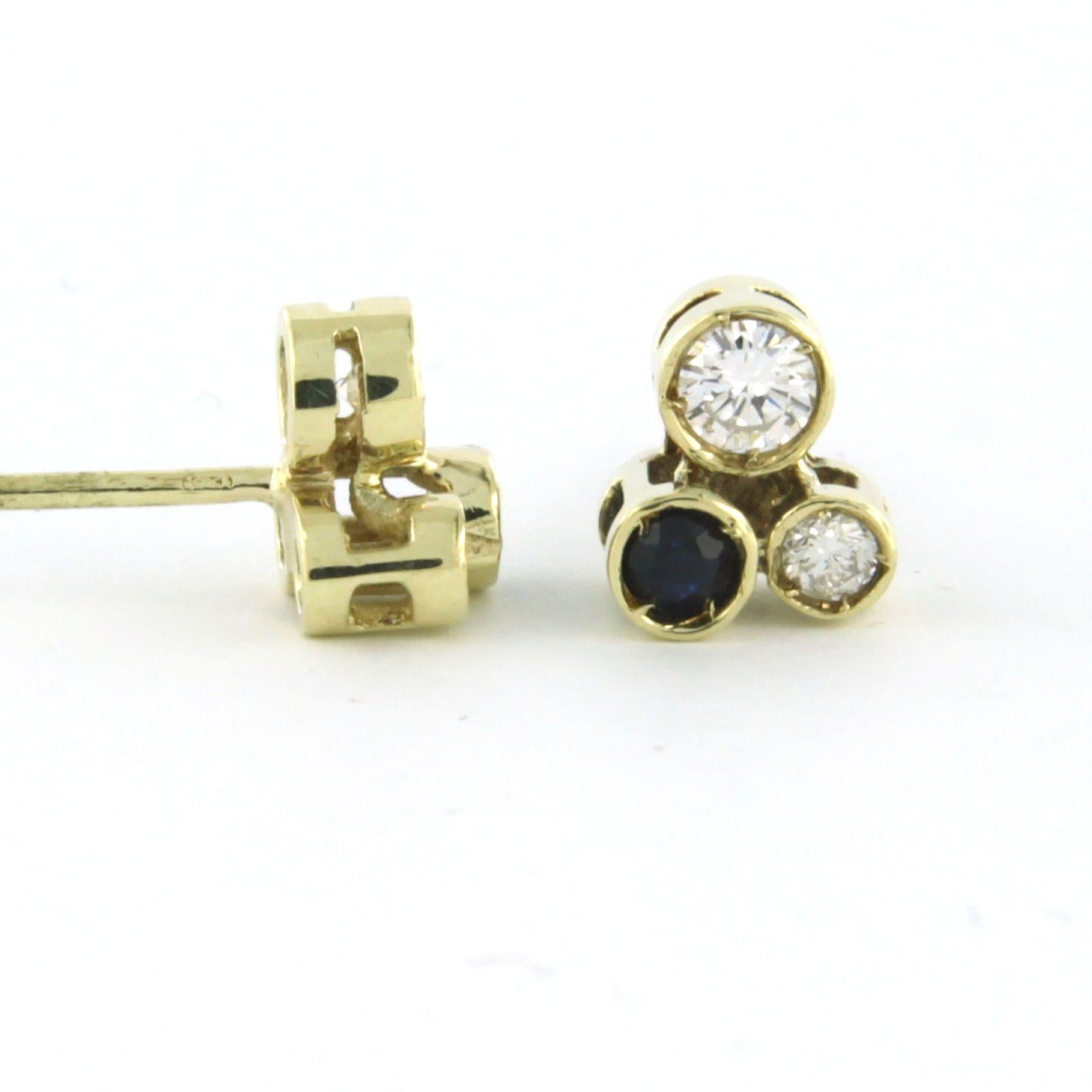 Brilliant Cut Earrings stud set with sapphire and diamonds 14k yellow gold