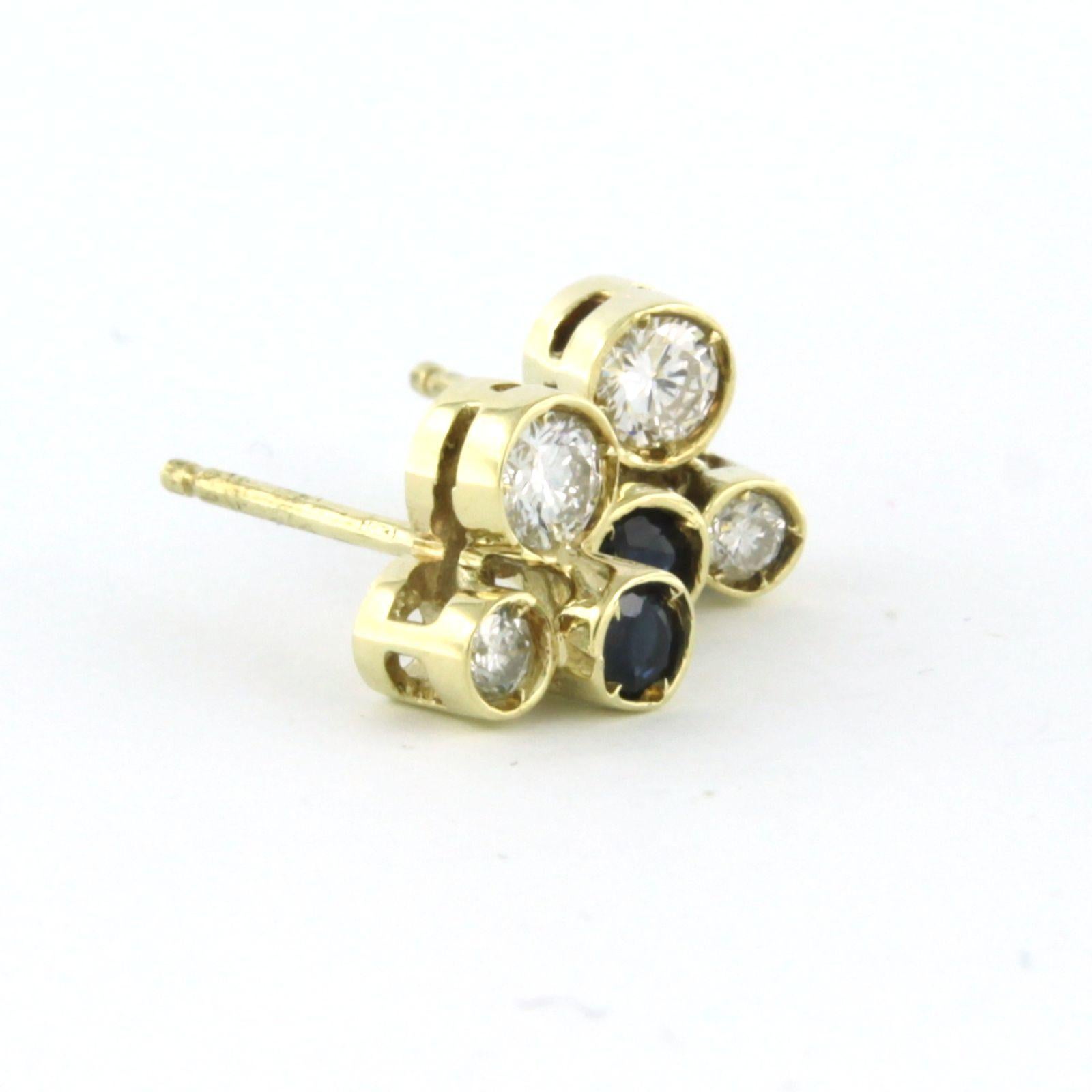 Earrings stud set with sapphire and diamonds 14k yellow gold In Good Condition In The Hague, ZH