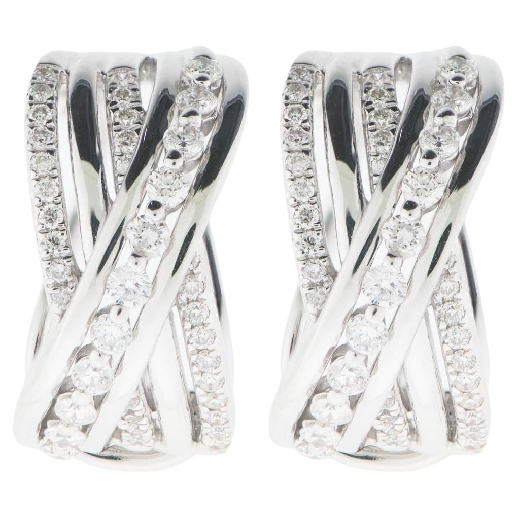 Earrings: stud with clips 0.56carat Diamonds Brilliant Cut 18k White Gold en vente