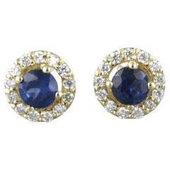 Earrings studs set Sapphire and Diamond 14k yellow gold