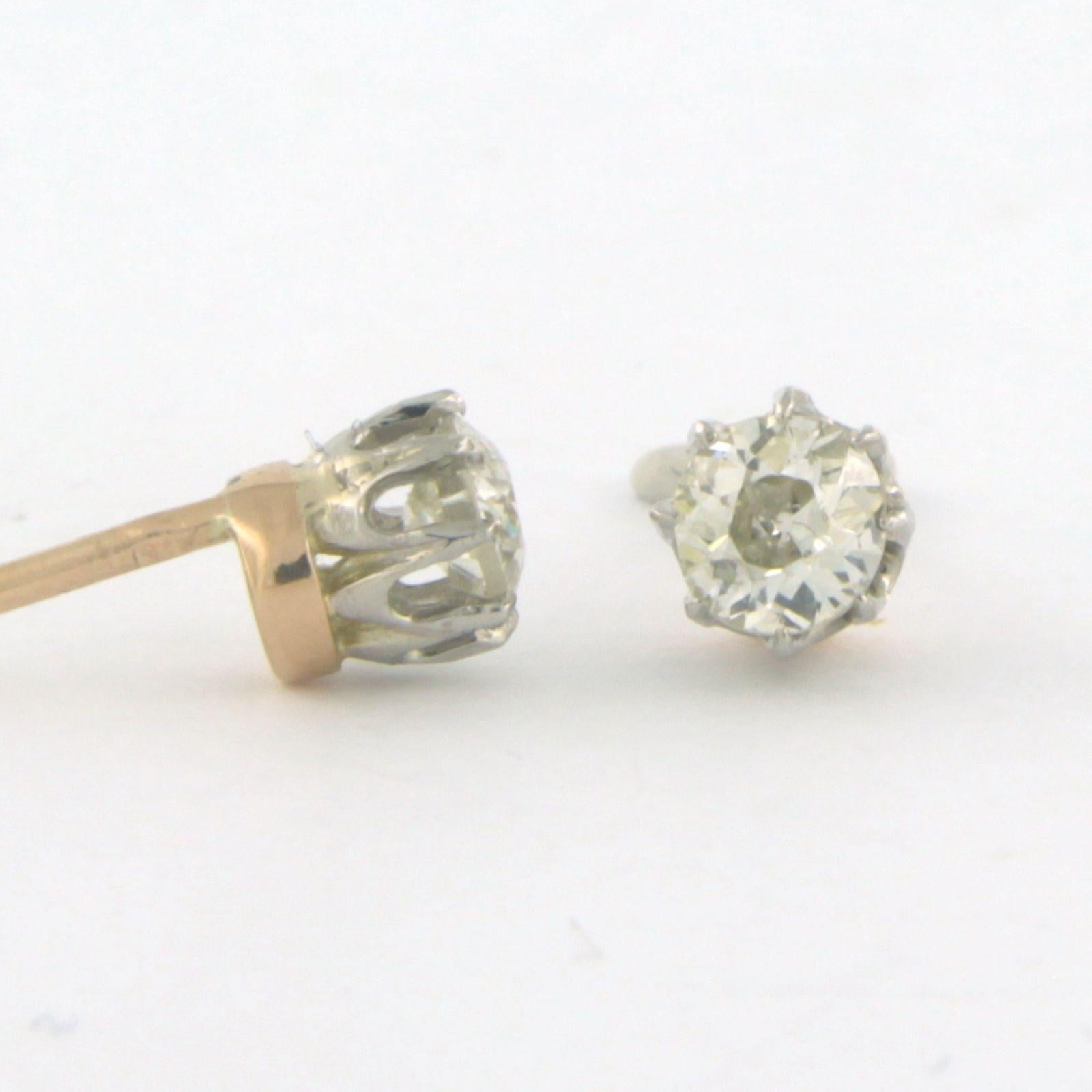 Old Mine Cut Earrings studs set with diamonds 18k bicolour gold For Sale