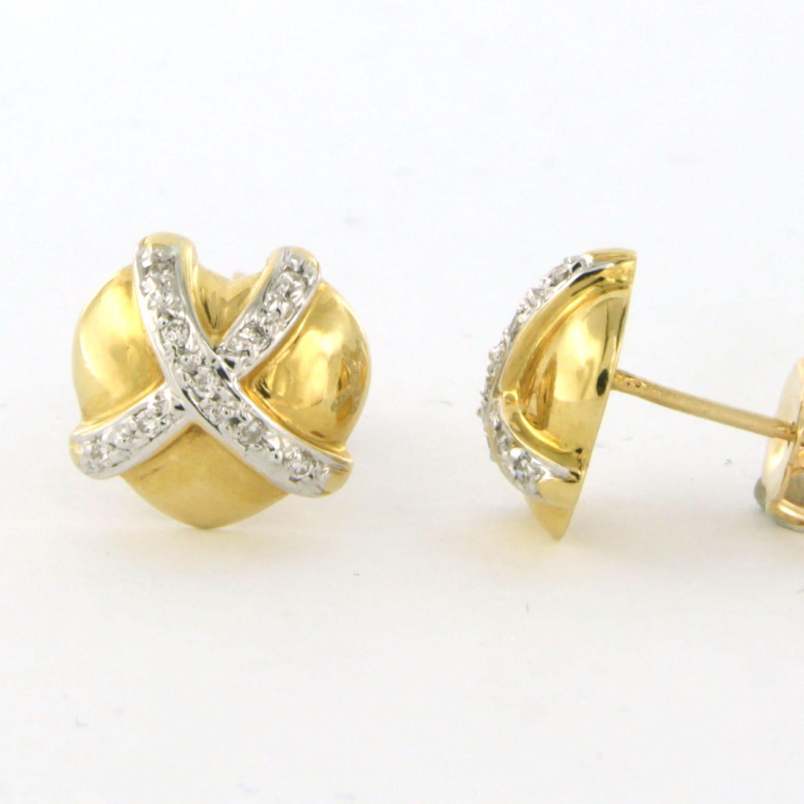 Brilliant Cut Earrings studs set with diamonds 18k bicolour gold For Sale