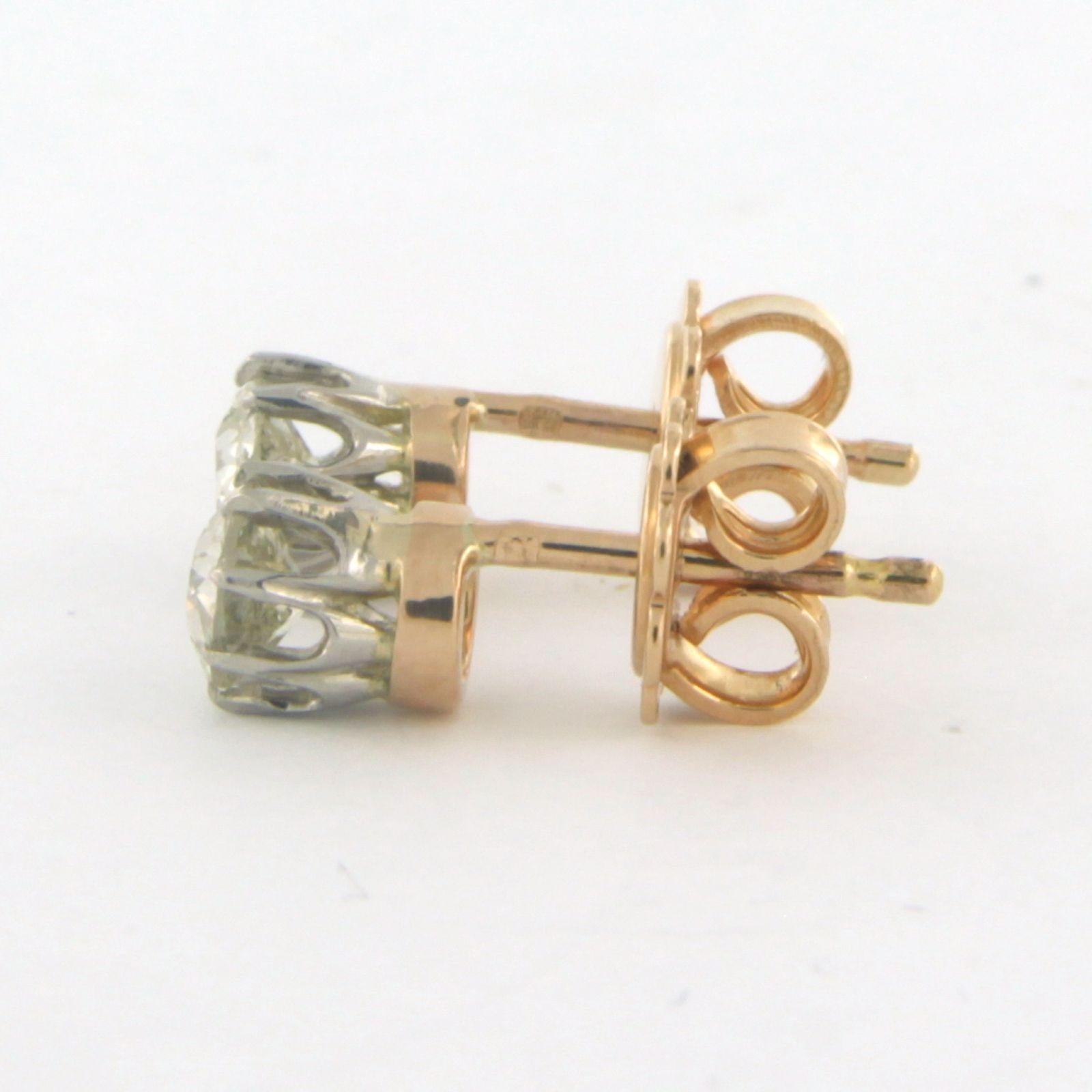 Earrings studs set with diamonds 18k bicolour gold For Sale 1