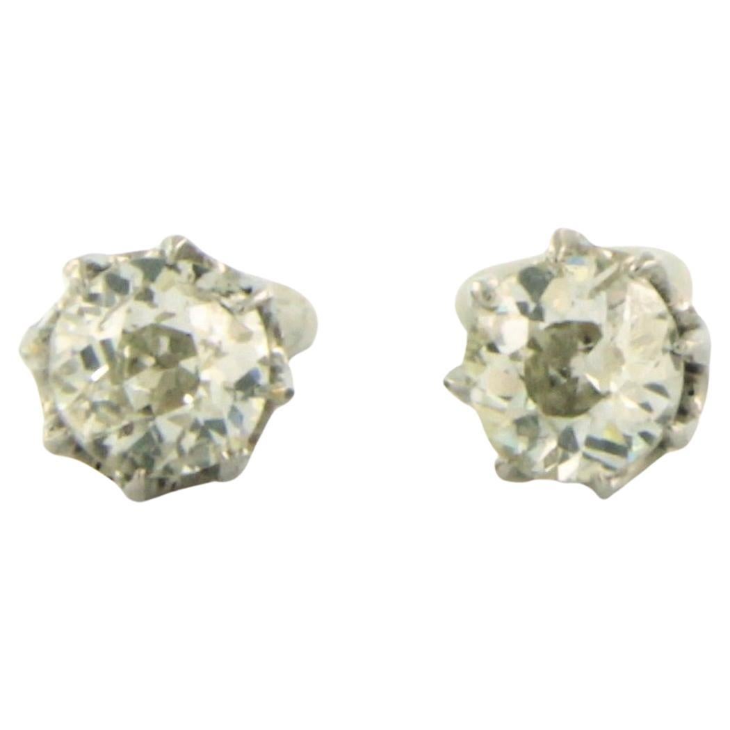 Earrings studs set with diamonds 18k bicolour gold