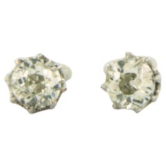 Earrings studs set with diamonds 18k bicolour gold