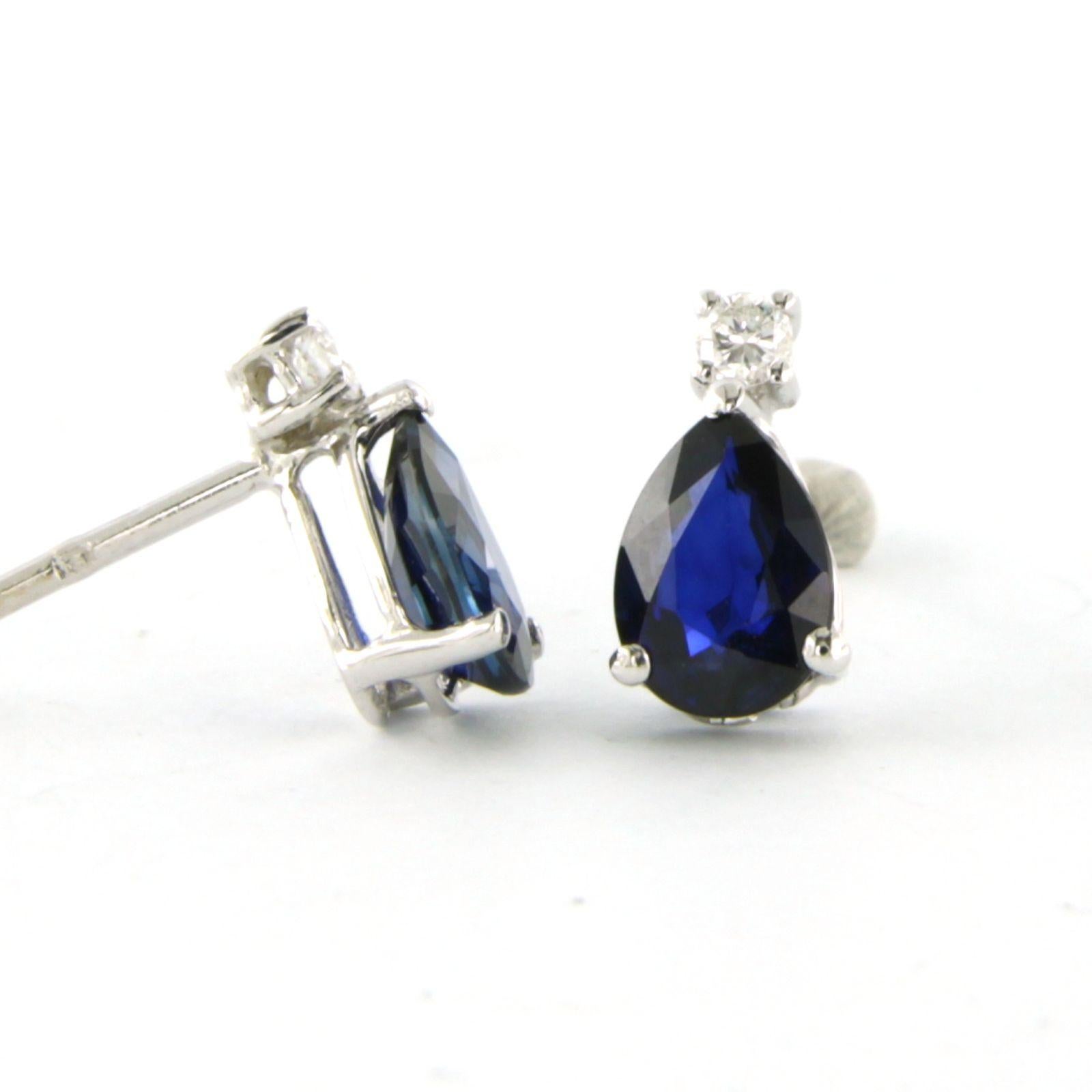 Brilliant Cut Earrings studs set with sapphire up to 1.40ct and diamonds up to 0.08ct 18k gold For Sale