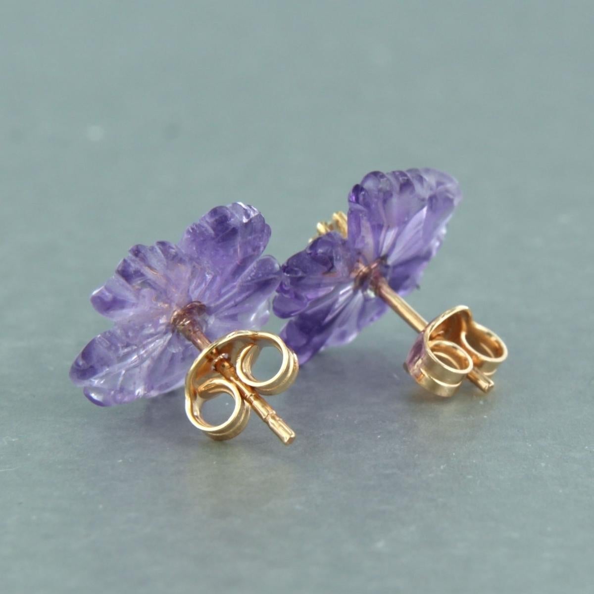 Earrings studs with Amethyst and Diamonds 18k pink gold In New Condition For Sale In The Hague, ZH