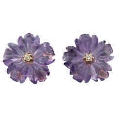 Earrings studs with Amethyst and Diamonds 18k pink gold