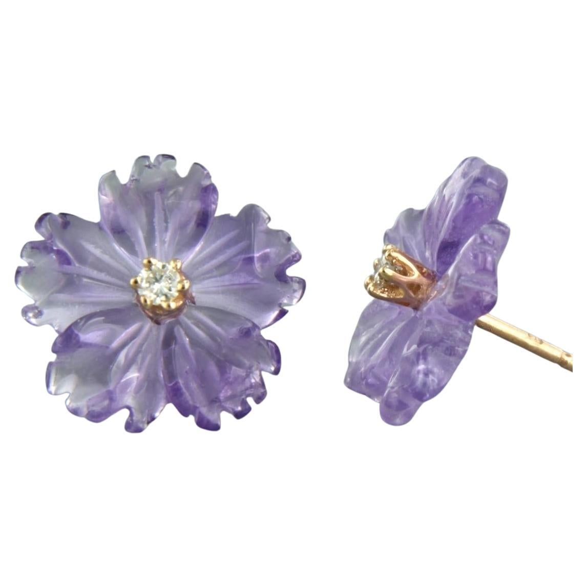 Earrings studs with Amethyst and Diamonds 18k pink gold For Sale