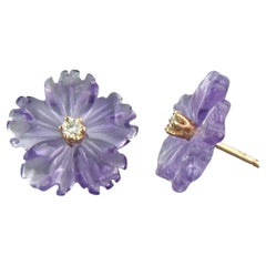 Vintage Earrings studs with Amethyst and Diamonds 18k pink gold