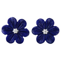 Earrings studs with lapis lazuli and diamonds 18k white gold