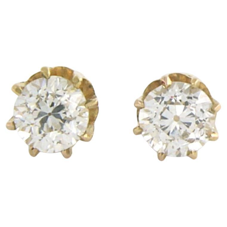 Ohrstecker mit Diamanten im alten europäischen Schliff bis zu 0,76 Karat 14k Gelbgold im Angebot