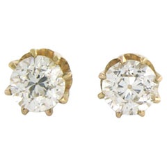 Clous d'oreilles en or jaune 14 carats avec diamants de taille européenne ancienne jusqu'à 0,76 carat