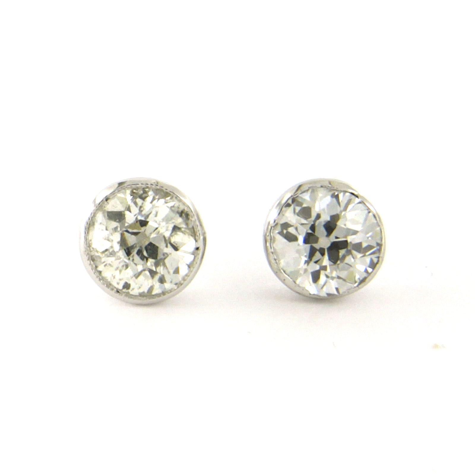Art Nouveau Earrings studs with old European cut diamonds up to 1.10ct b14k gold 1.8 grams For Sale