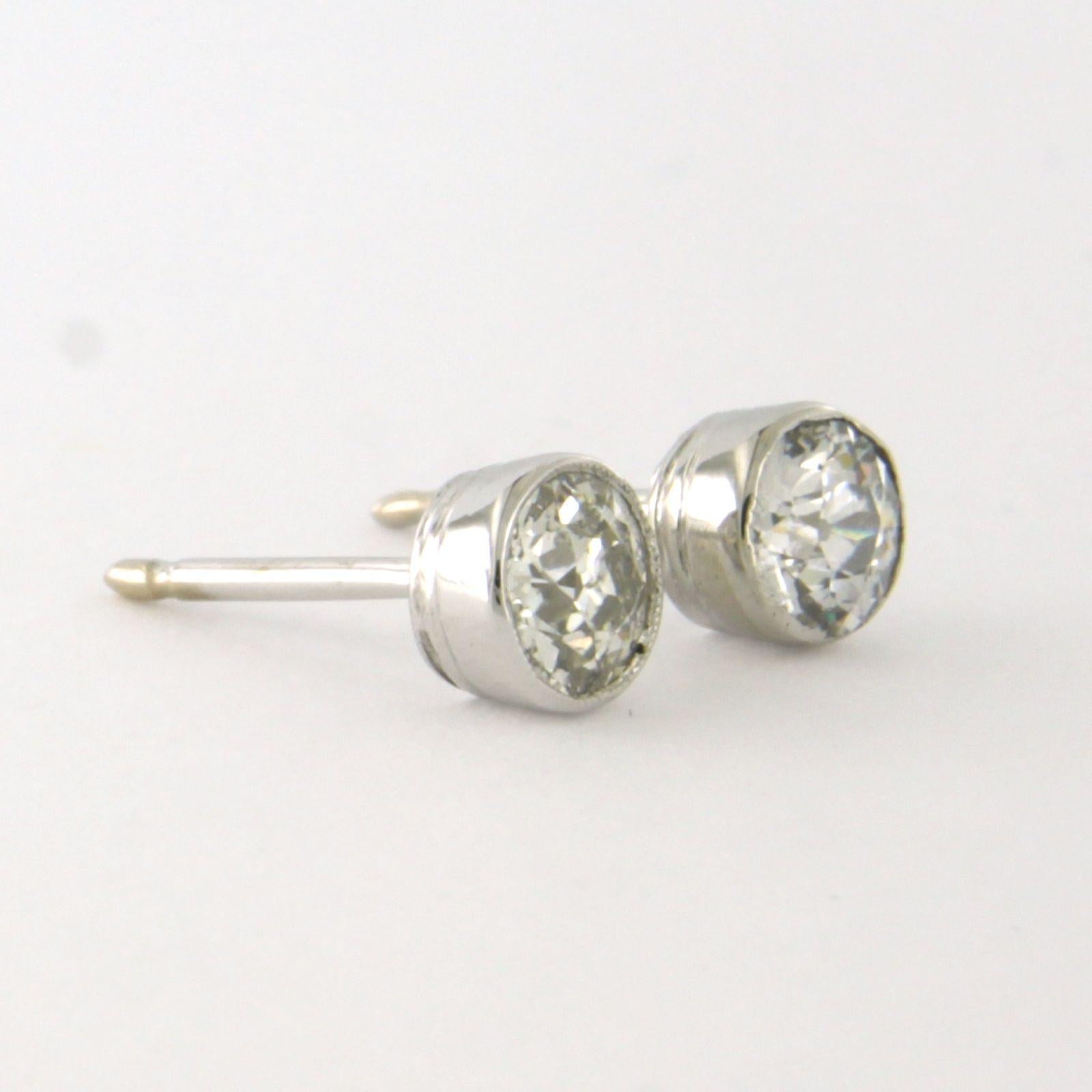 Old European Cut Earrings studs with old European cut diamonds up to 1.10ct b14k gold 1.8 grams For Sale