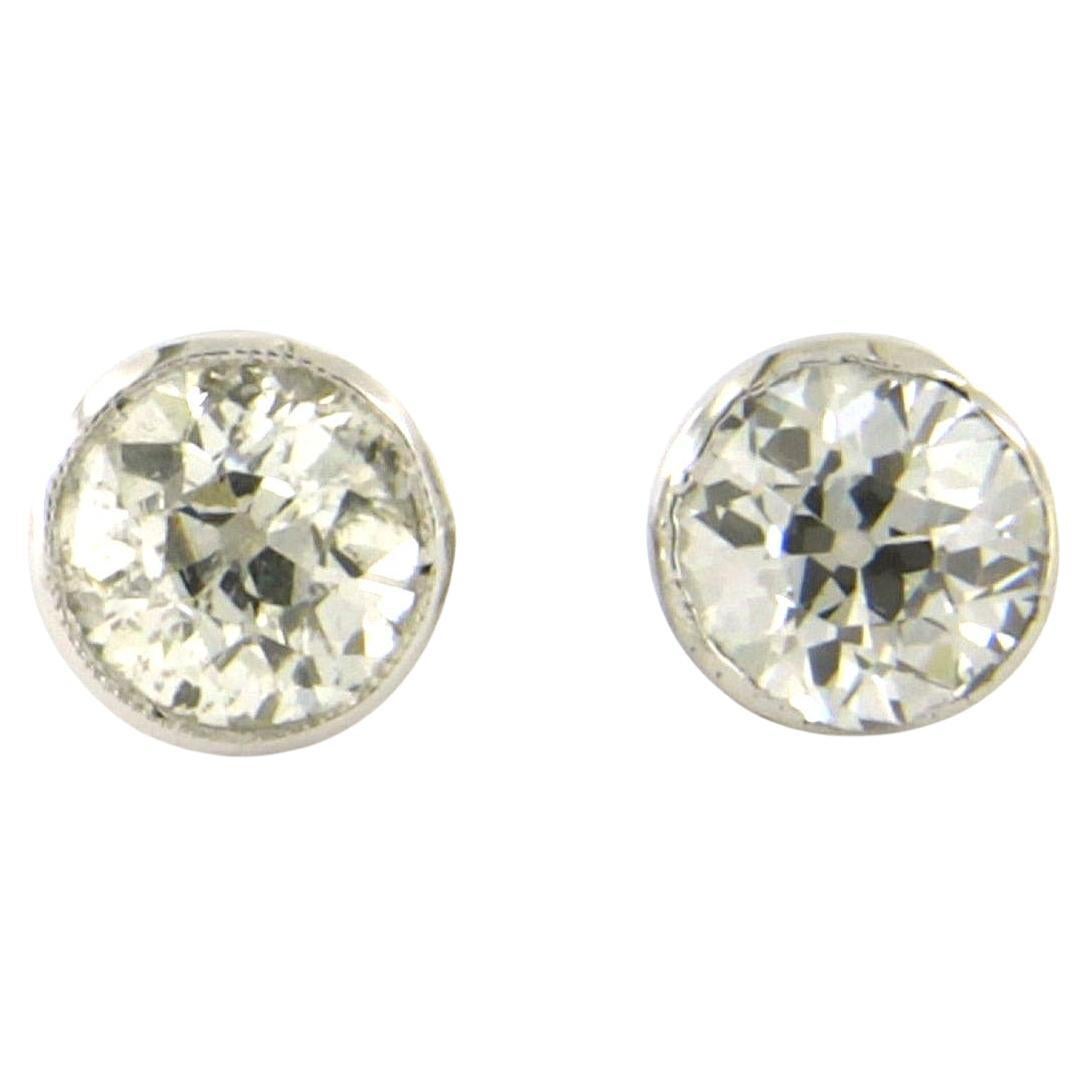 Earrings studs with old European cut diamonds up to 1.10ct b14k gold 1.8 grams For Sale