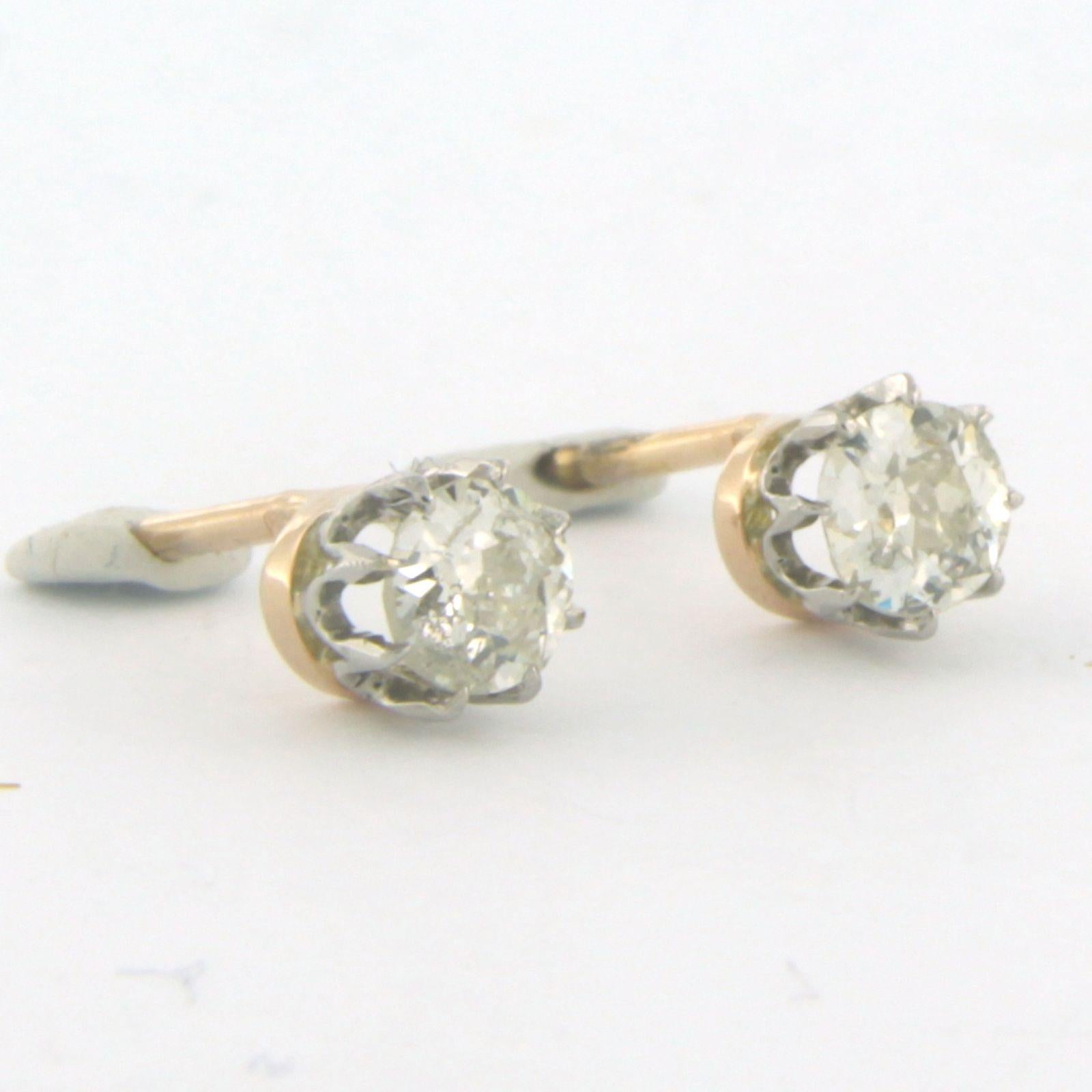 Earrings studs with old mine cut diamonds up to 0.80ct 18k bicolour gold In Excellent Condition For Sale In The Hague, ZH