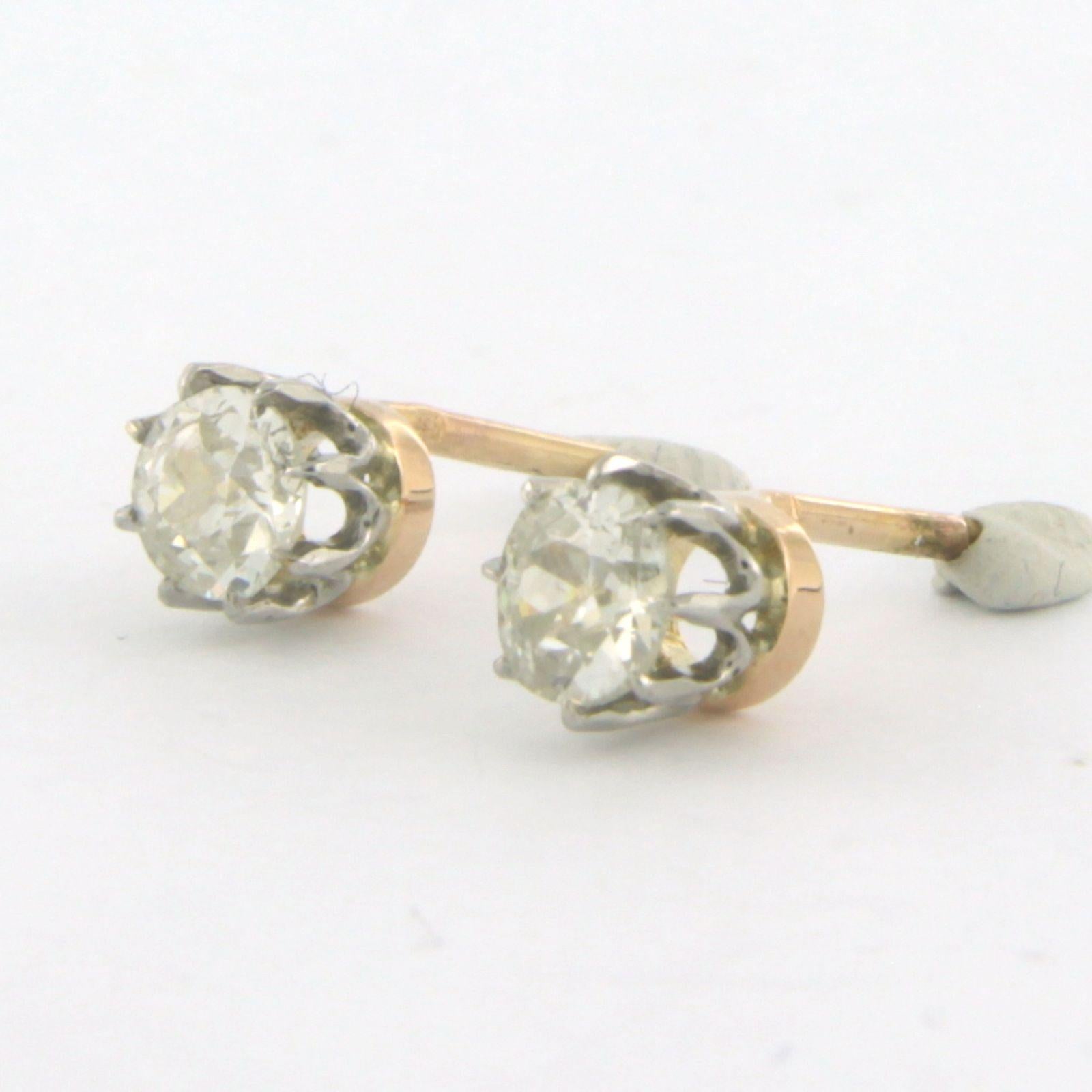 Women's or Men's Earrings studs with old mine cut diamonds up to 0.80ct 18k bicolour gold For Sale