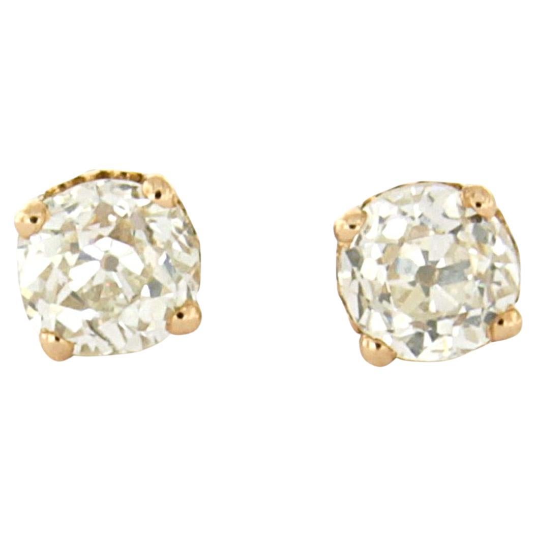 Earrings studs with old mine cut diamonds up to 0.84ct 18k gold 1.6 grams For Sale
