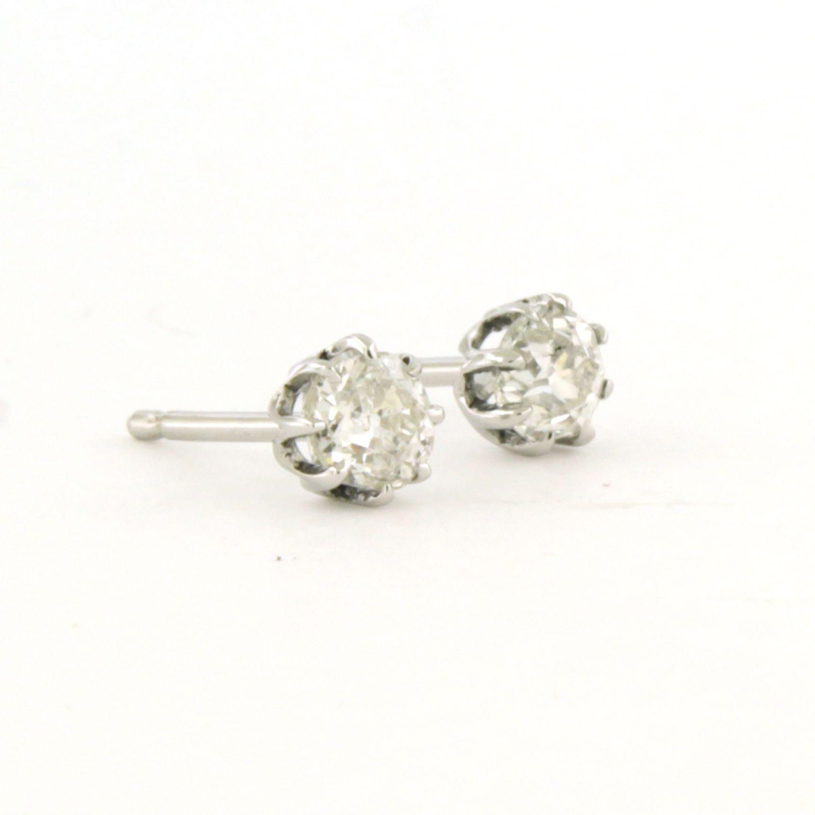 Old Mine Cut Earrings studs with old mine cut diamonds up to 1.00ct 14k white gold 1.3 grams For Sale