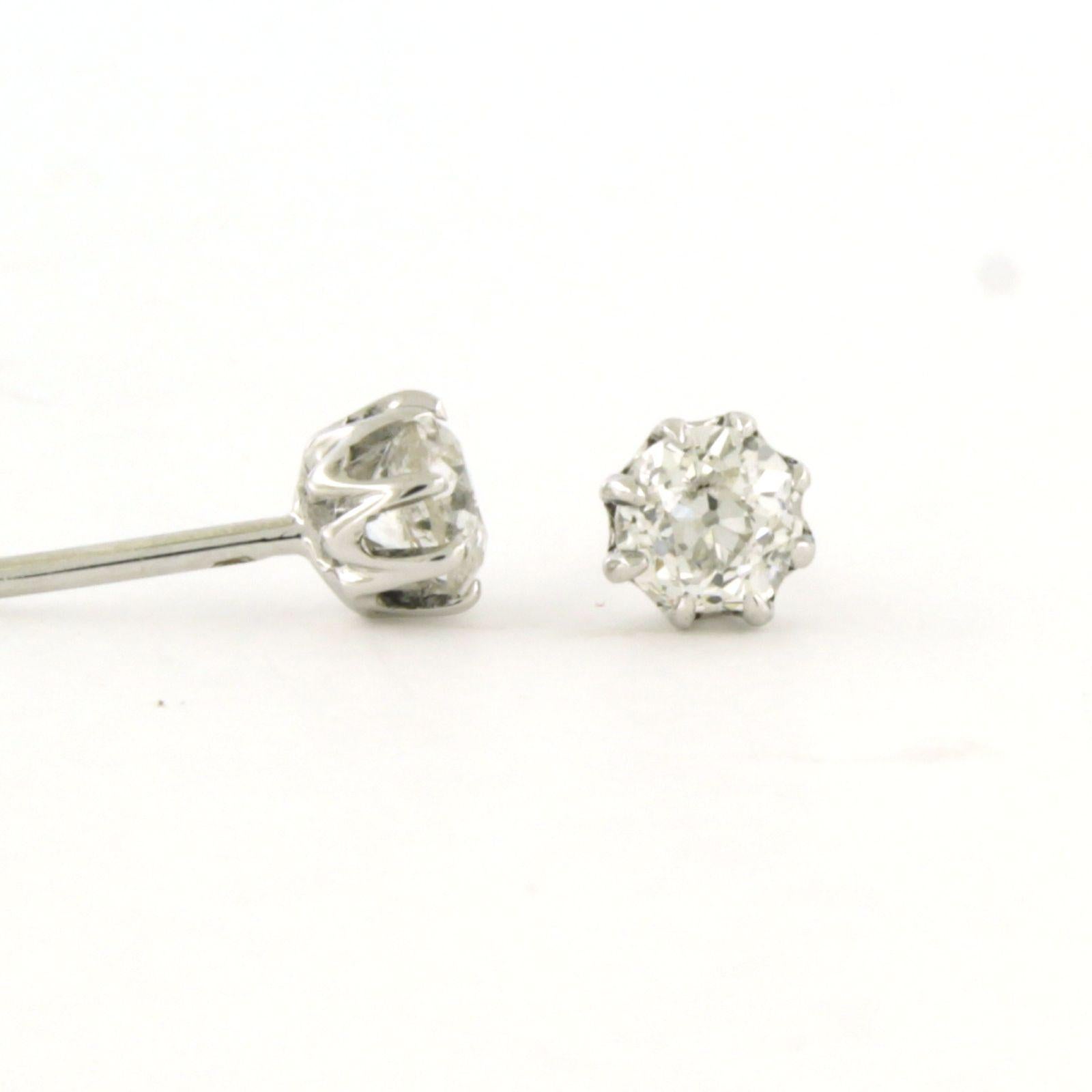 Earrings studs with old mine cut diamonds up to 1.00ct 14k white gold 1.3 grams In Excellent Condition For Sale In The Hague, ZH