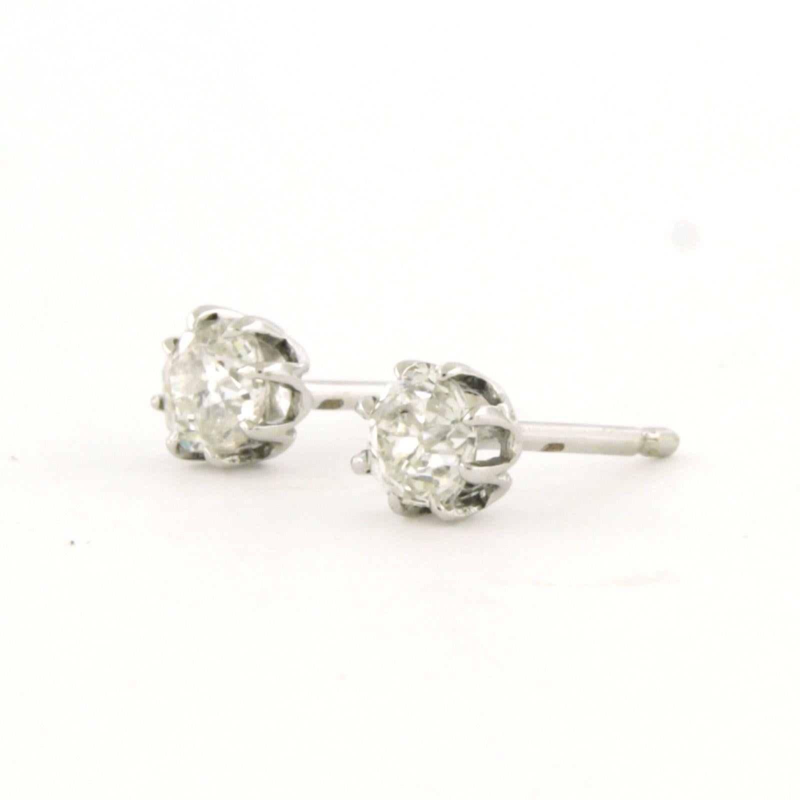 Women's Earrings studs with old mine cut diamonds up to 1.00ct 14k white gold 1.3 grams For Sale