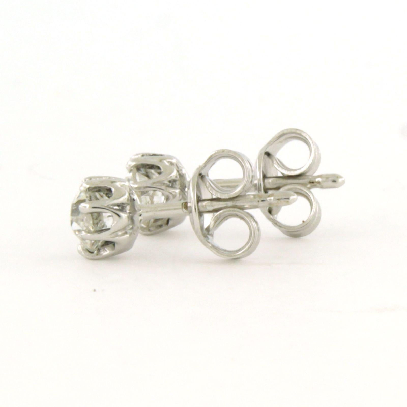 Earrings studs with old mine cut diamonds up to 1.00ct 14k white gold 1.3 grams For Sale 1