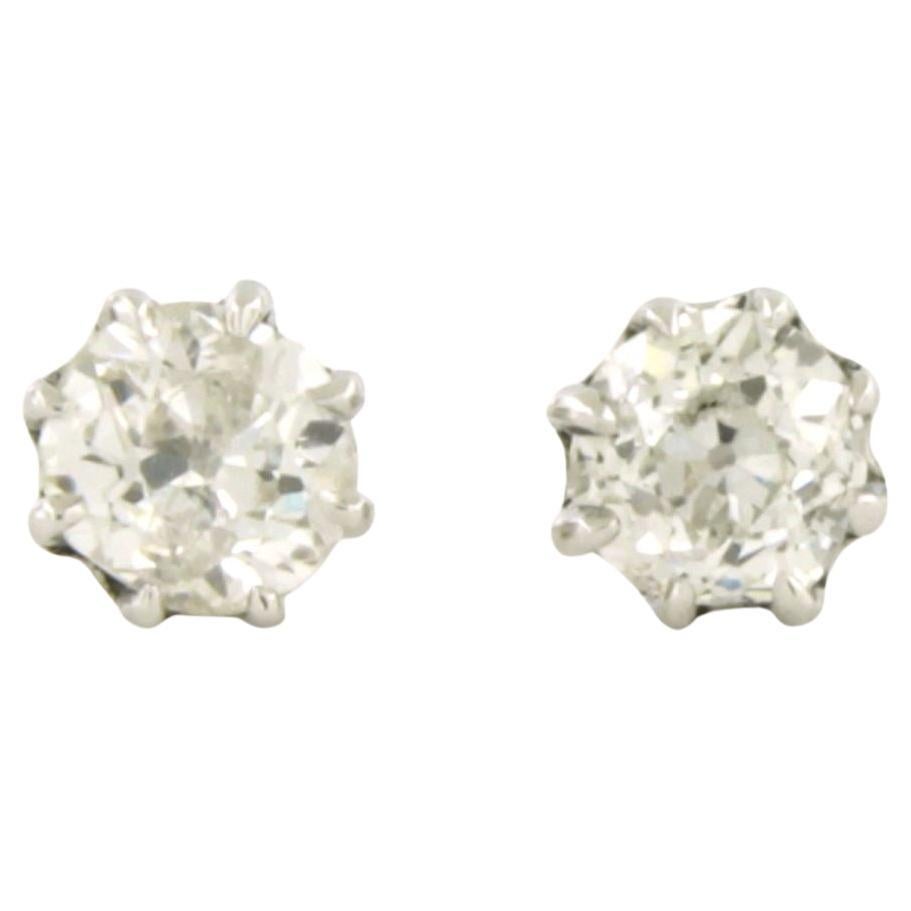 Earrings studs with old mine cut diamonds up to 1.00ct 14k white gold 1.3 grams For Sale