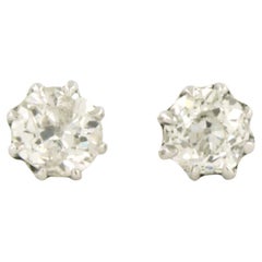 Earrings studs with old mine cut diamonds up to 1.00ct 14k white gold 1.3 grams