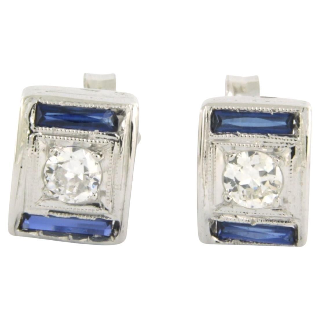 Earrings studs with sapphire and old European cut diamond up to  0.50ct 14k gold