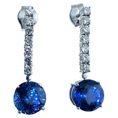 Earrings Tanzanite Round Portuguese Cut 7.76 Ct and Diamond White Gold 18 Karat