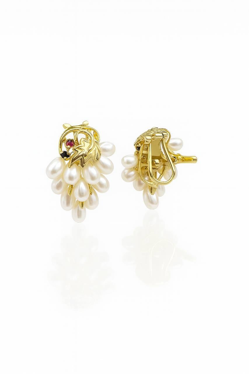 Pendientes de la vendimia 18k Oro Amarillo Perla Cluster . Art Decó en venta