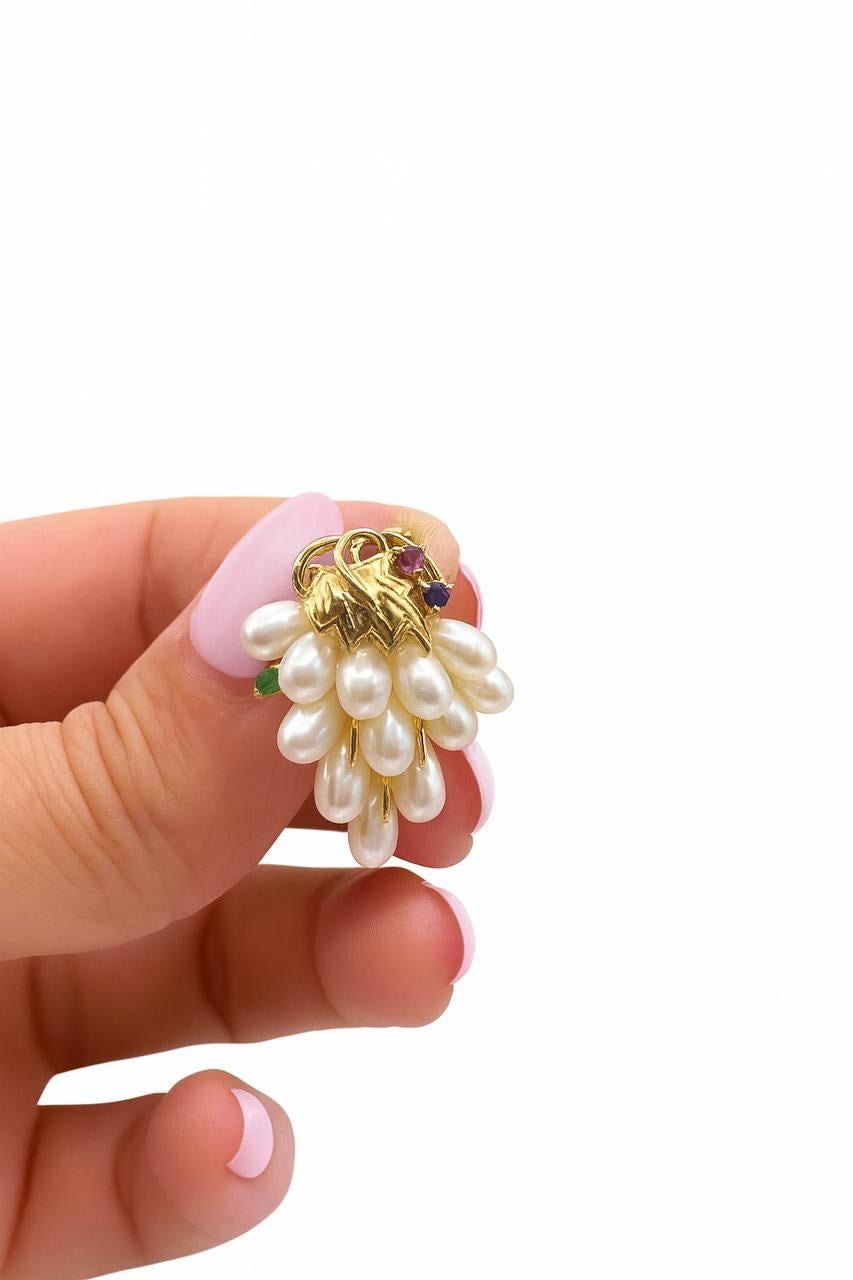 Pendientes de la vendimia 18k Oro Amarillo Perla Cluster . en Excelente estado para la venta en Firenze, FI