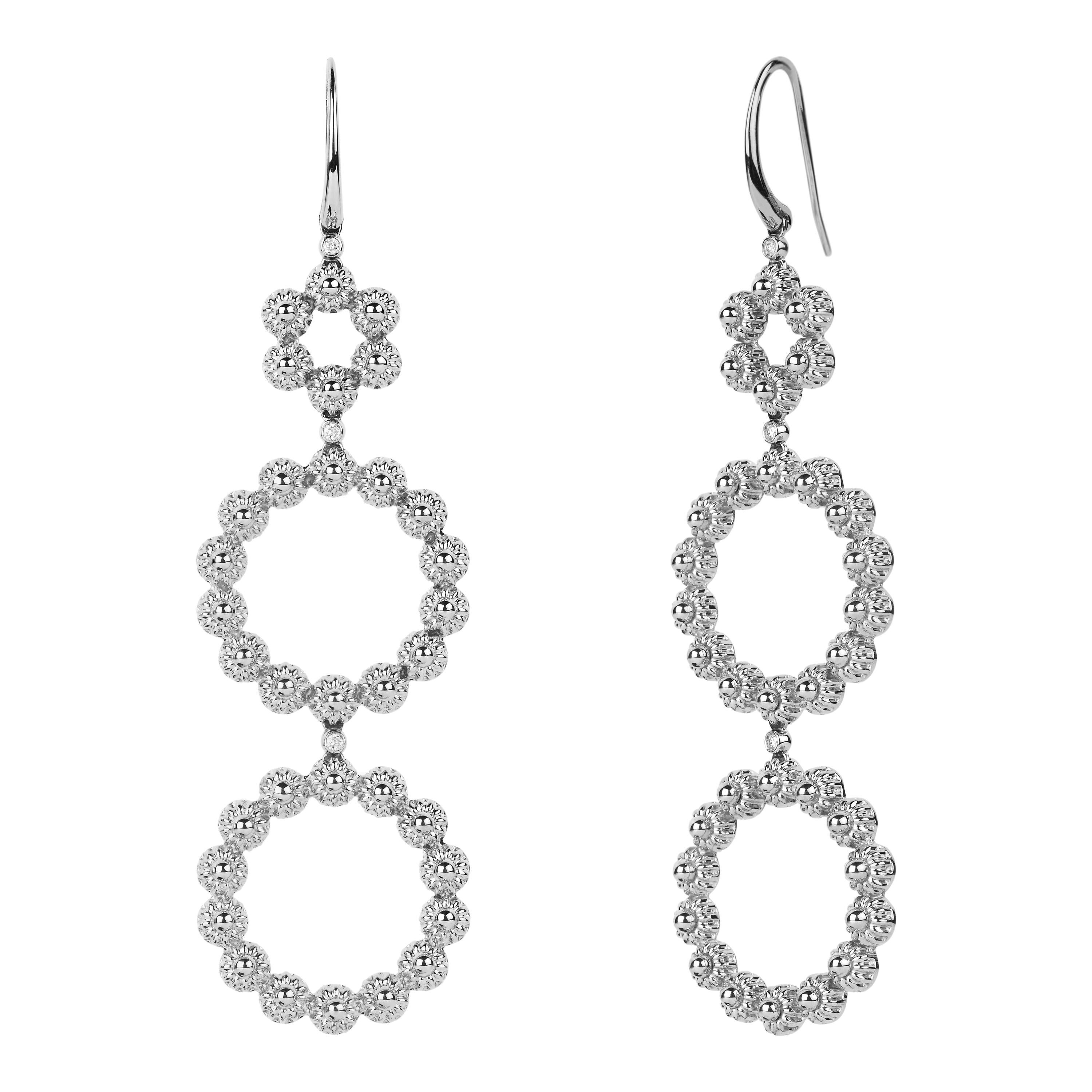 Earrings Warda White Gold Three Circles with Oriental Flower For Sale