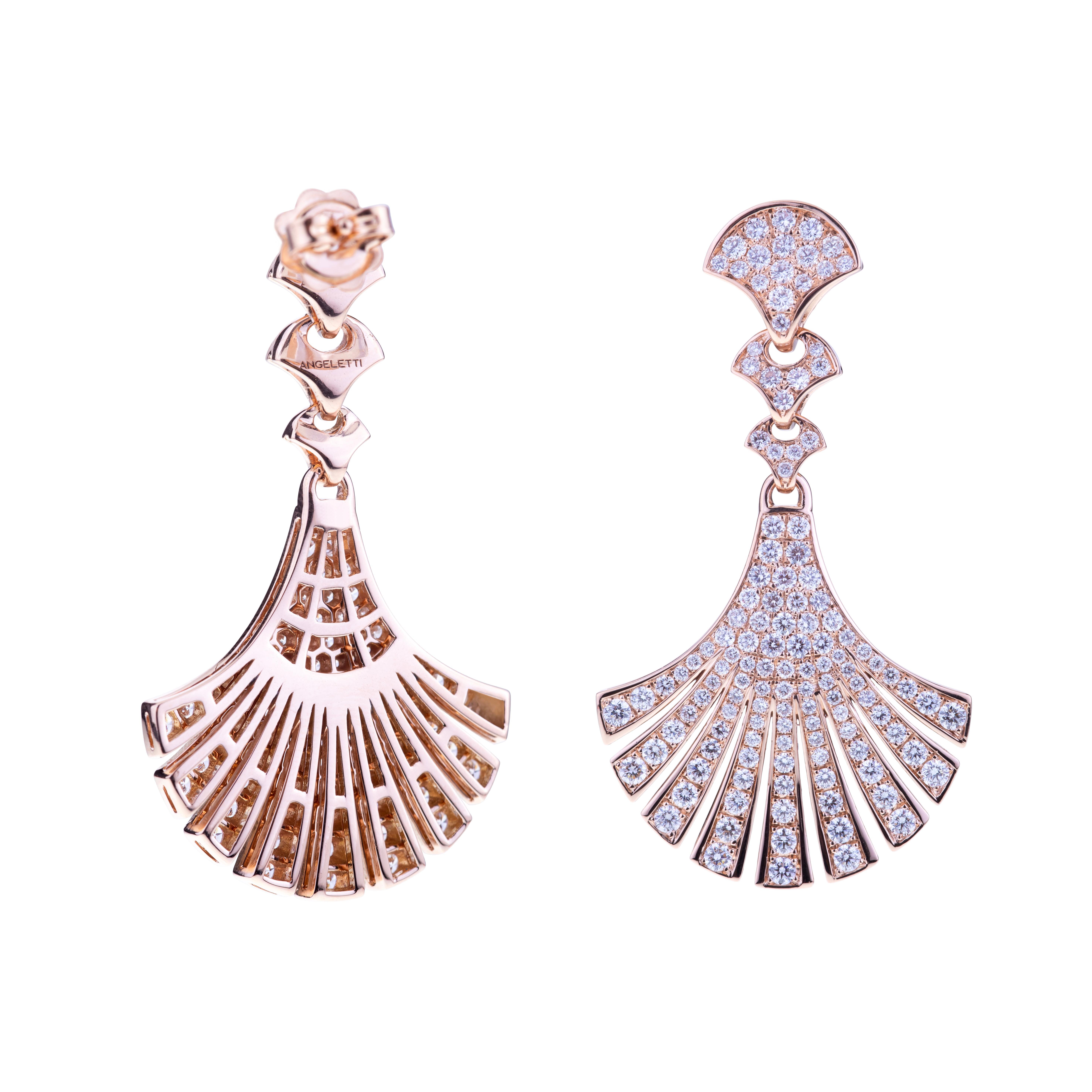 Modern Earrings Wave Rose Gold with Diamond Arches, Signature Design For Sale