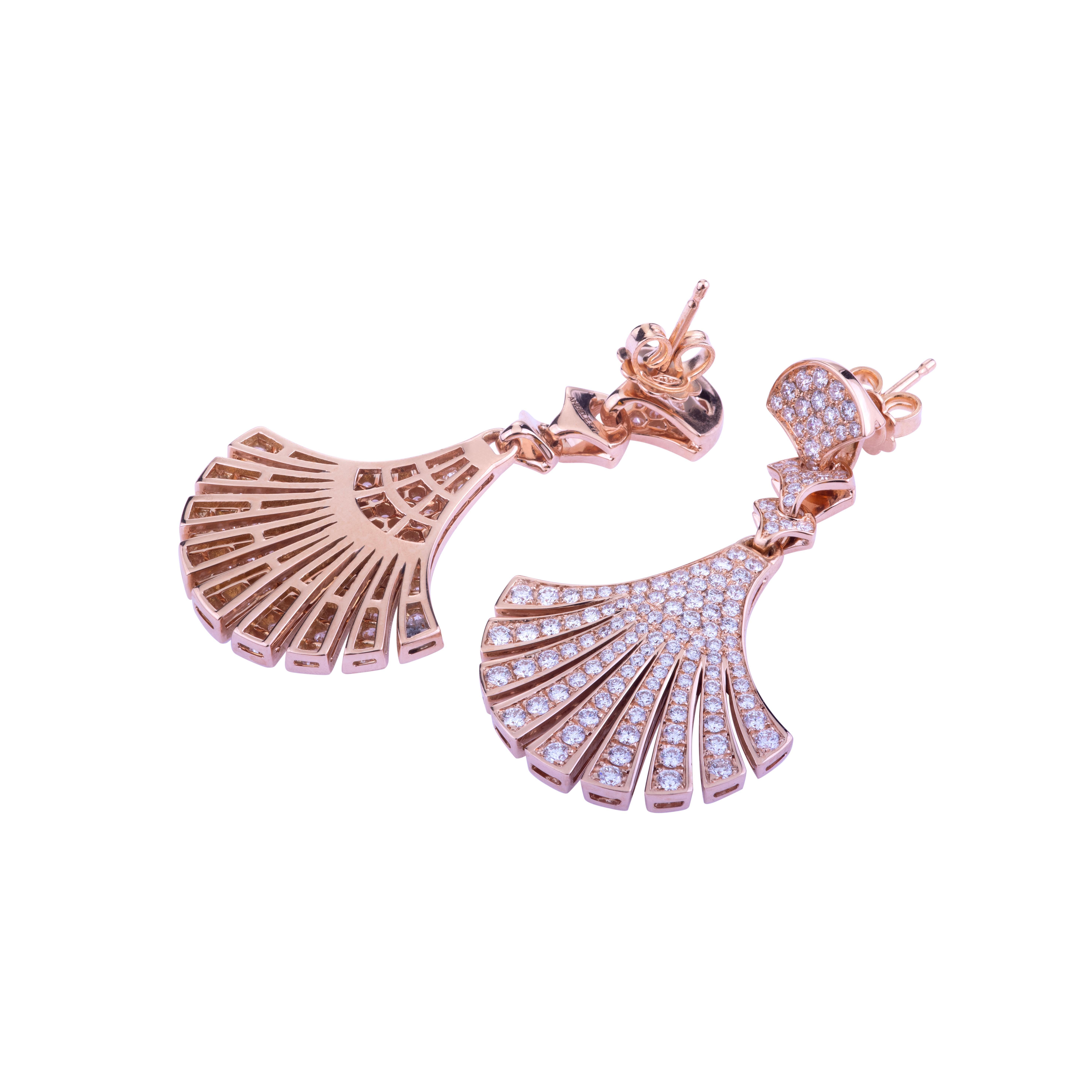 Brilliant Cut Earrings Wave Rose Gold with Diamond Arches, Signature Design For Sale