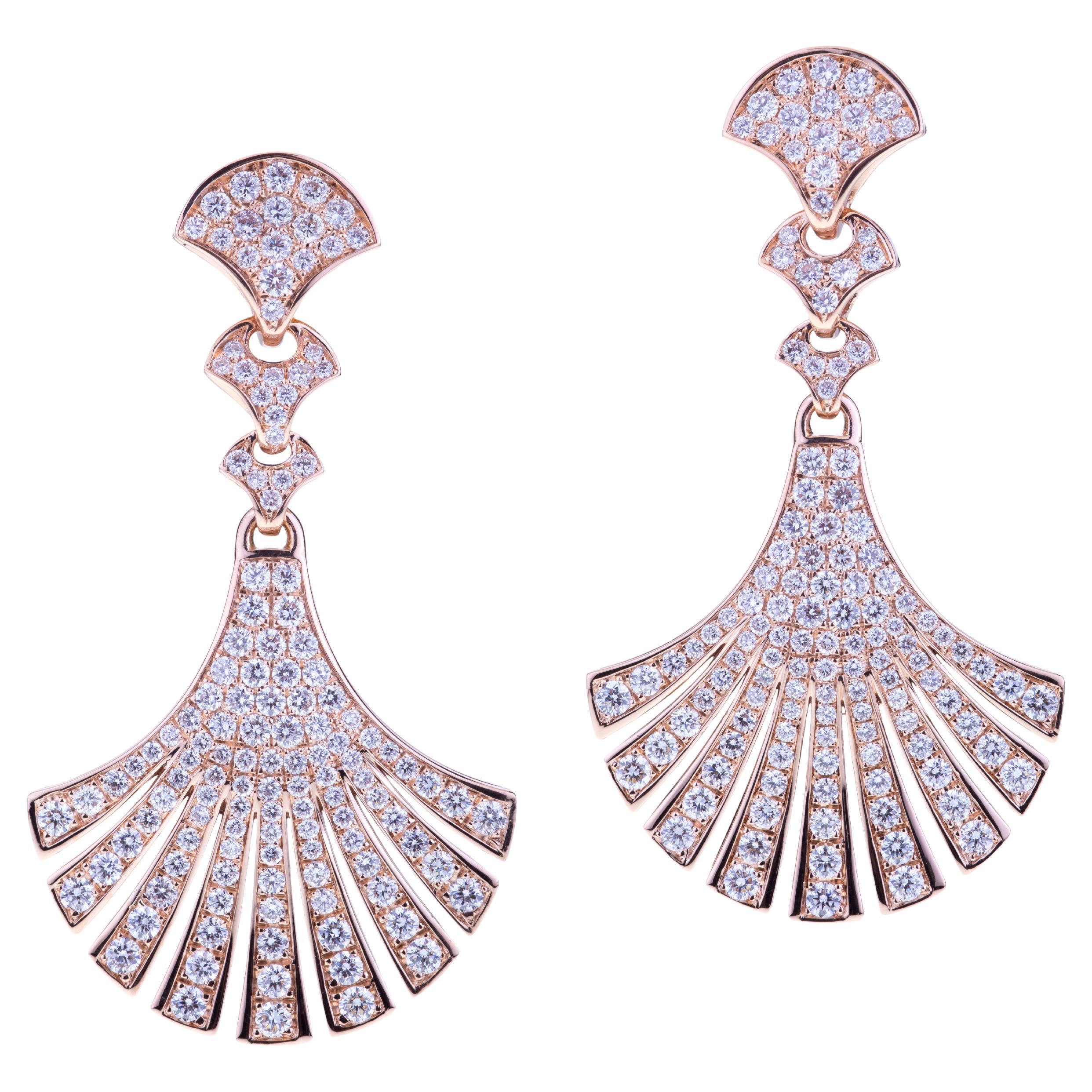 Earrings Wave Rose Gold with Diamond Arches, Signature Design For Sale