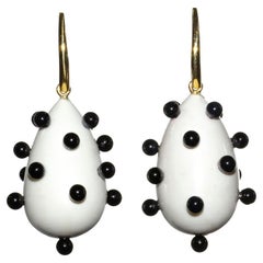 Earrings, White Agate, Black Jade and 18 Karat Gold