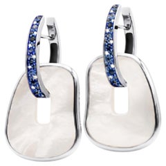 Earrings White Gold Blue Sapphire Element in Natural Mother Of Pearl Diamond