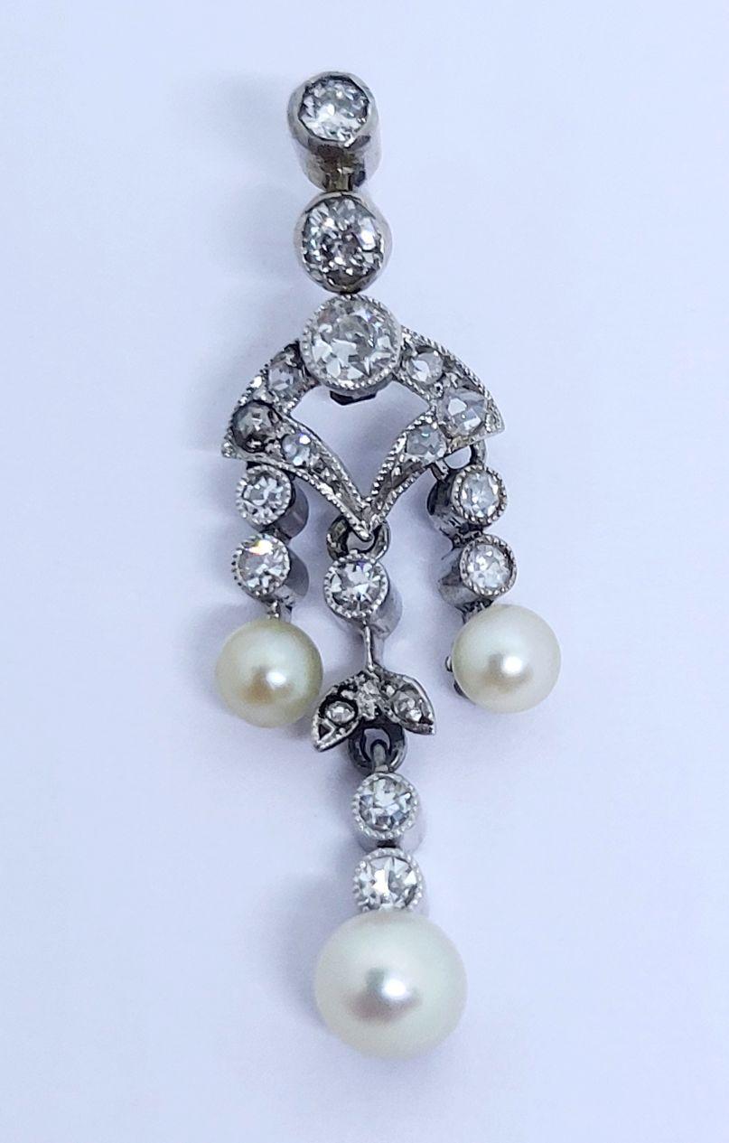 Rose Cut Earrings White Gold Diamonds Seed Pearls Edwardian ca. 1910 For Sale