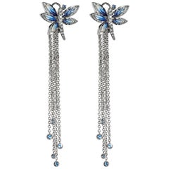 Earrings White Gold White Diamonds Sapphires Hand Decoated with Micro Mosaic