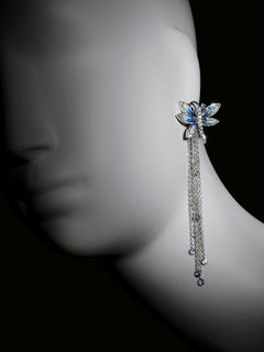 Pendientes Oro Blanco Diamantes Zafiros Decorados a Mano con Micro Mosaico