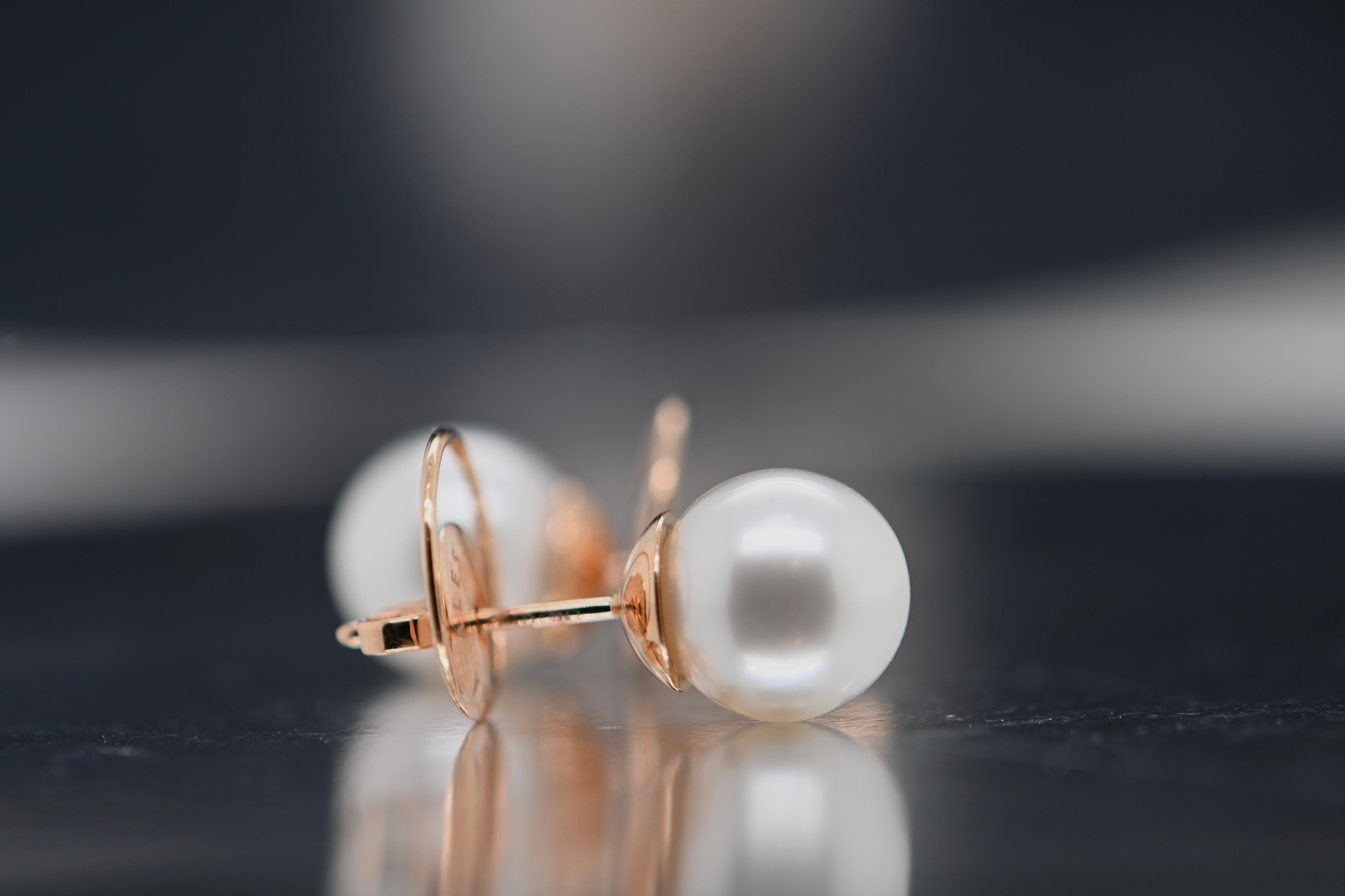 Earrings White South Sea Pearl Rose Gold 18 Karat  In New Condition In Vannes, FR