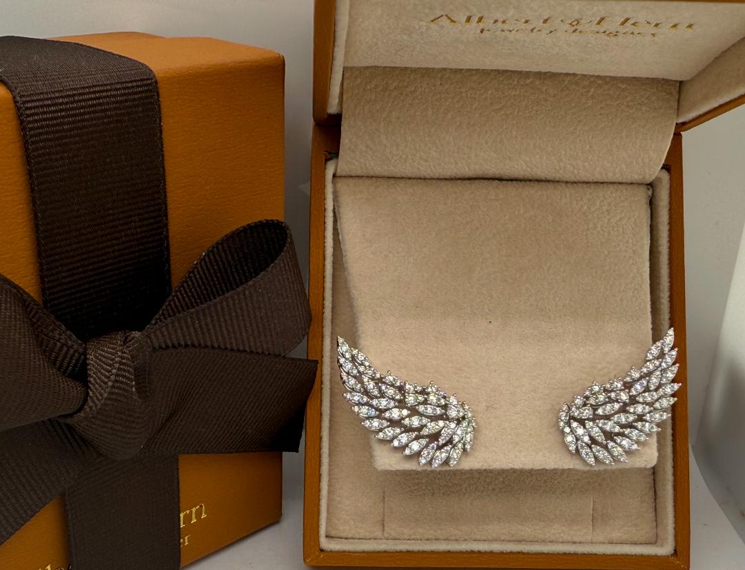 Contemporary Earrings Wings 18kt White Gold Diamonds For Sale