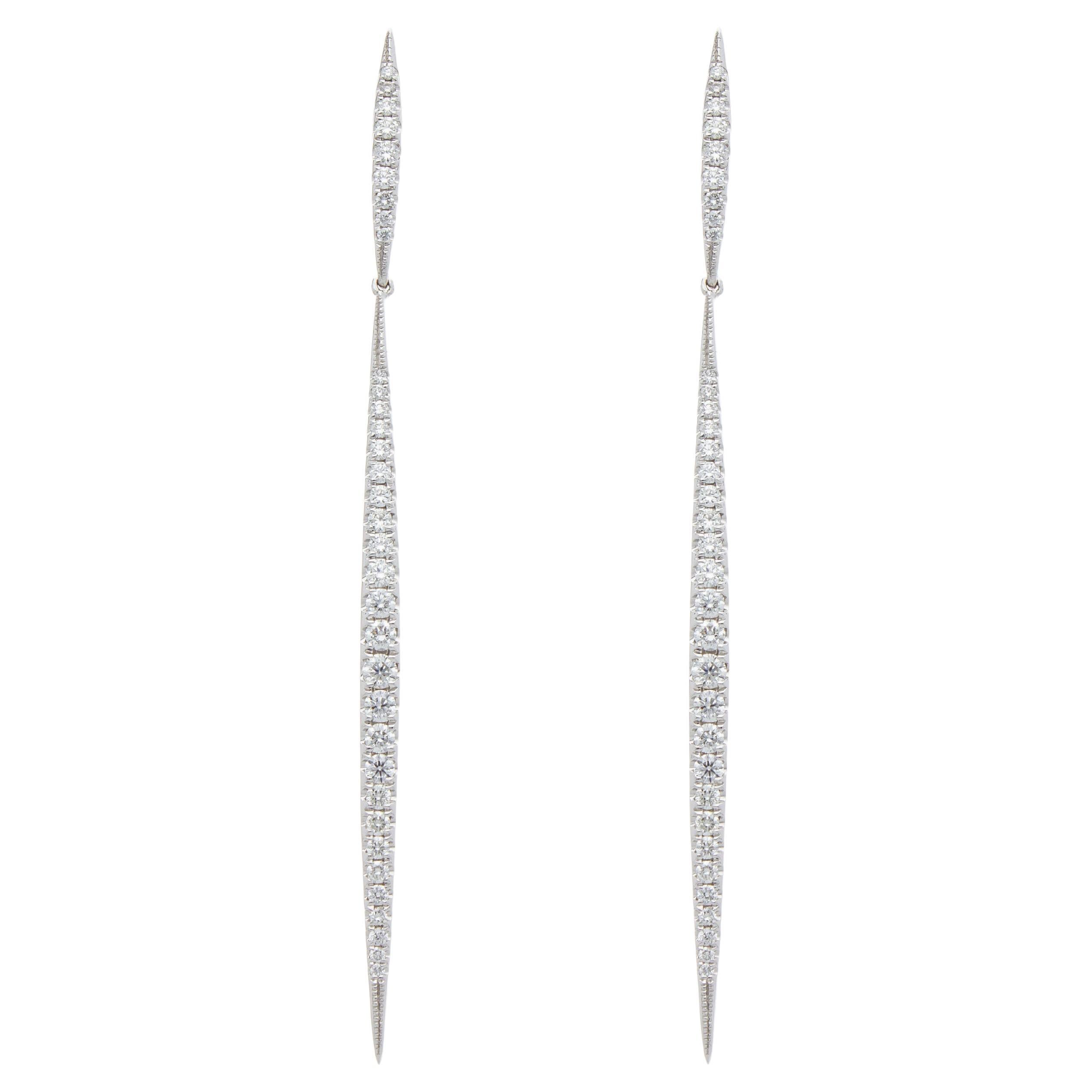 Earrings with 0.74 Ct of Gradated Diamonds, on Hanging Bars, 18 Kt White Gold For Sale