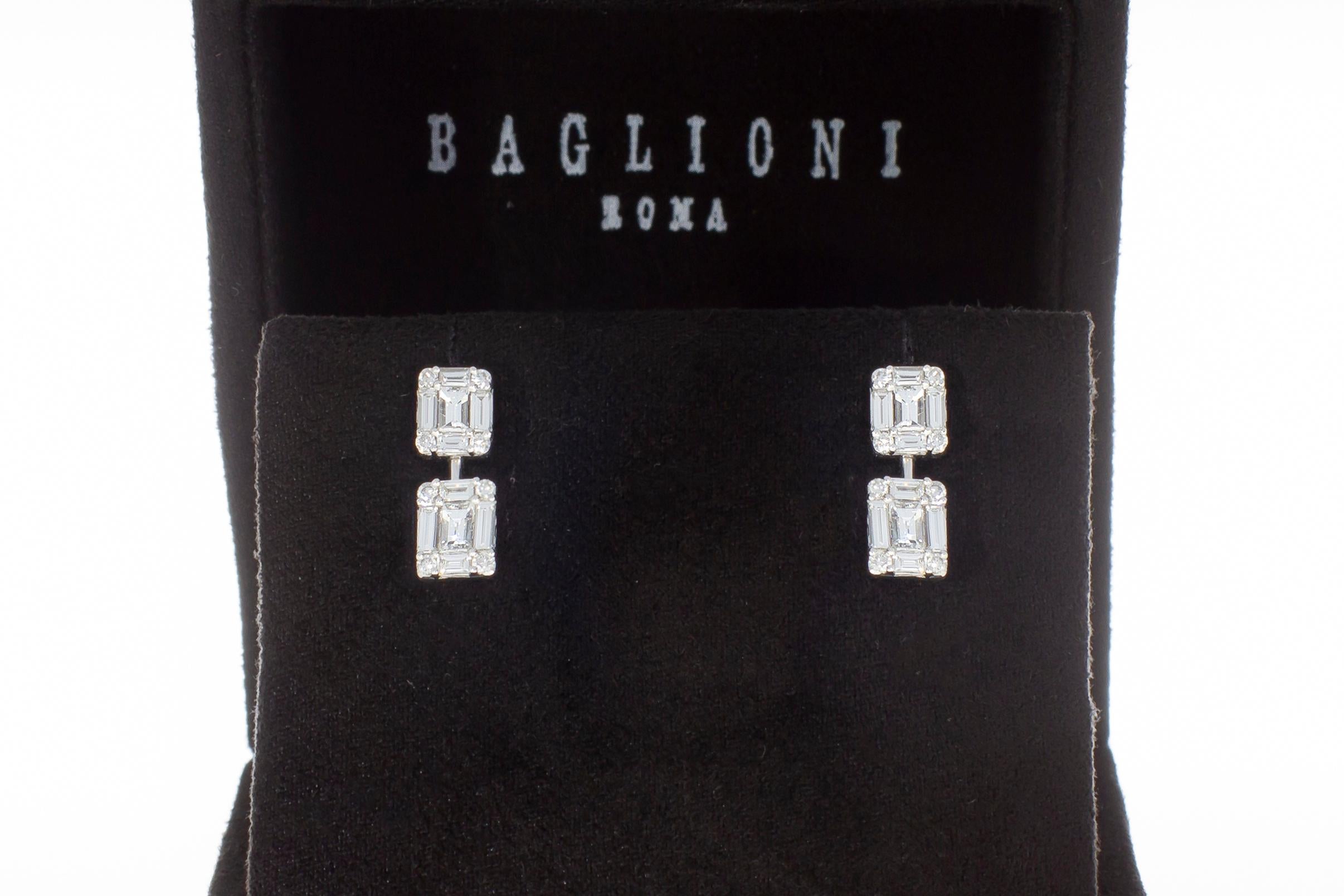Modern Earrings with 1.15 Ct of Baguette and Brilliant Cut Diamonds For Sale
