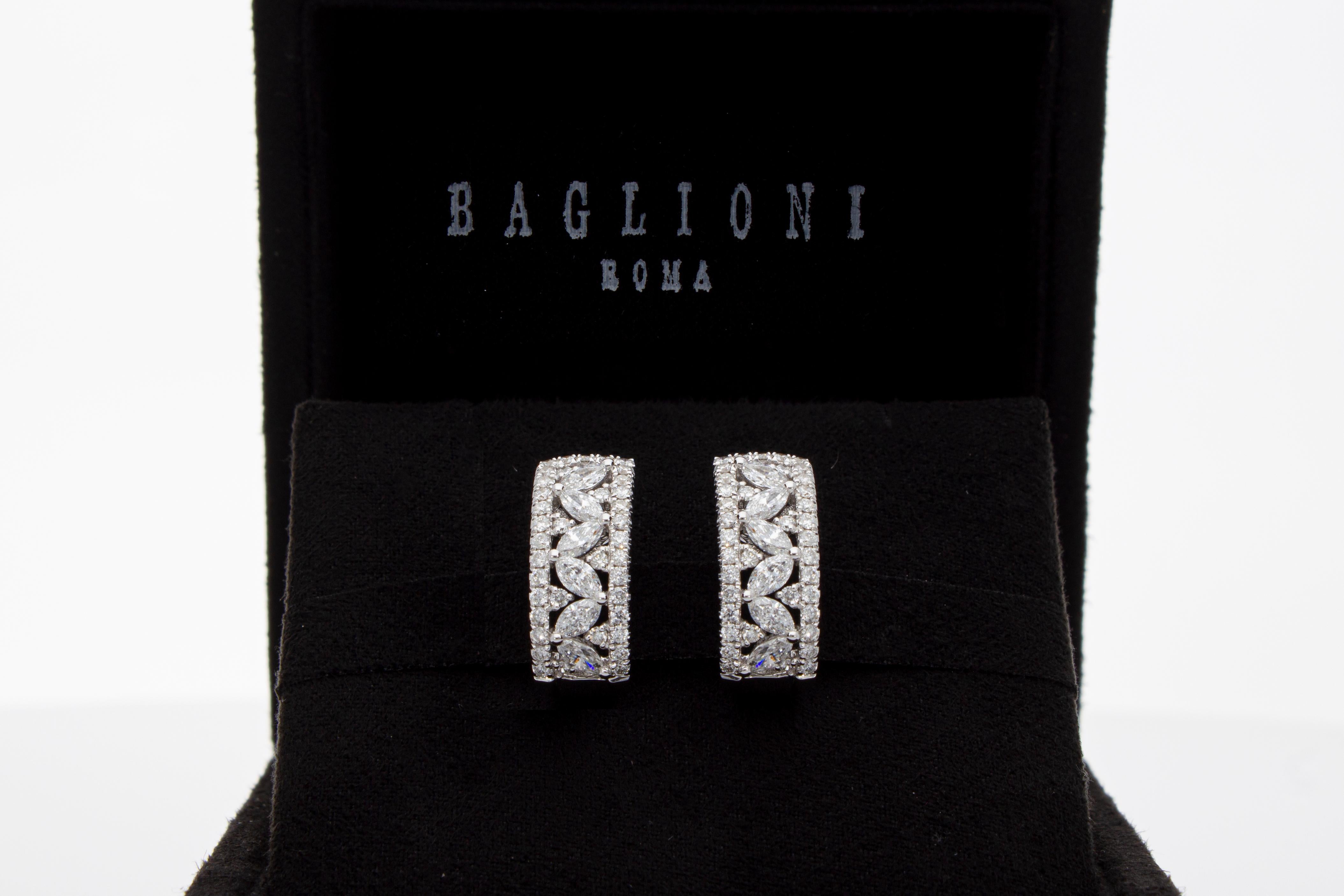 The are earrings are formed by a rectangle of diamonds with 6 navette cut diamonds in the center. 
The total weight of the diamonds is: ct 1.50. 
The earrings have a clip and pin closure, it is possible to remove the pin to be able to use only the