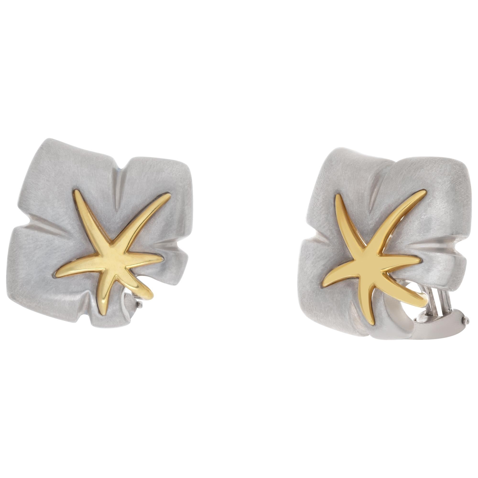 Tiffany & Co. Silver Maple Leaf earrings with 18k yellow gold accents 22mm x 26mm
